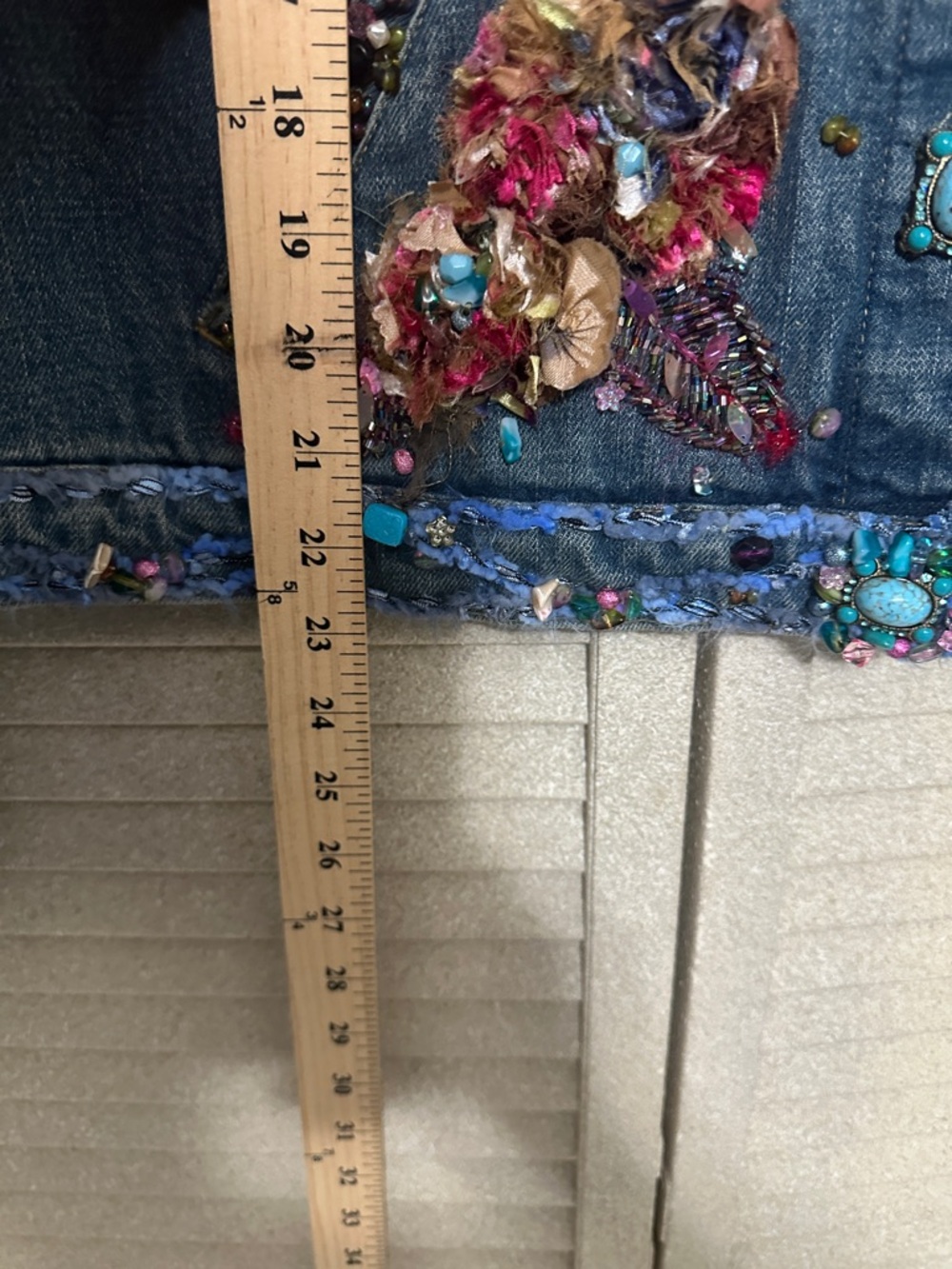 Mary Frances Blue Denim Jacket with Turquoise and Multicolor Embellishments - Picture 11 of 13